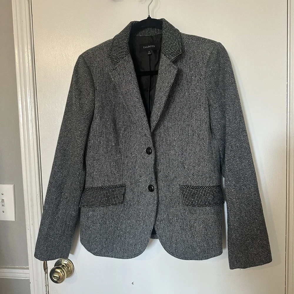 Talbots Blazer Jacket Women's‎ Size 8 Wool Blend Button Elbow Patch Equestrian